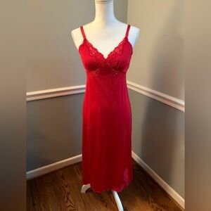 Vintage Shadowline Red Nylon Lace Slip Dress Size 34 1970’s